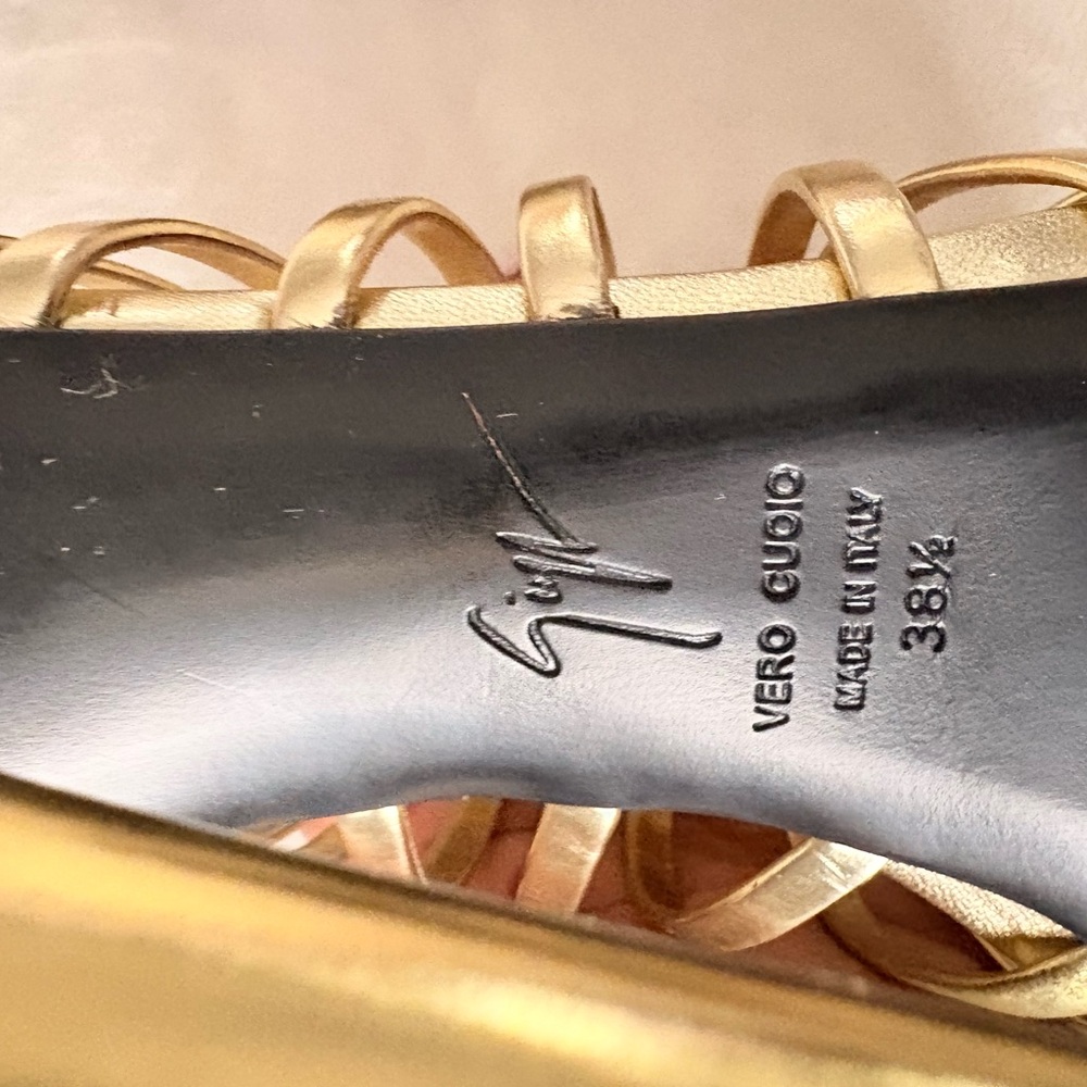 🤩Giuseppe Zanotti Metallic Gold Strappy Cage Heels - Picture 8 of 10